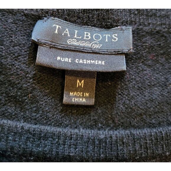 Talbots Sweater Women's Medium Black Pure Cashmere Crew Neck Pullover - Picture 2 of 4